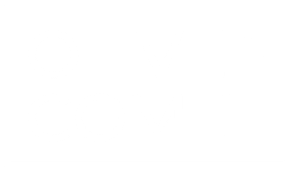 Olive+Comet rectangular logo in white