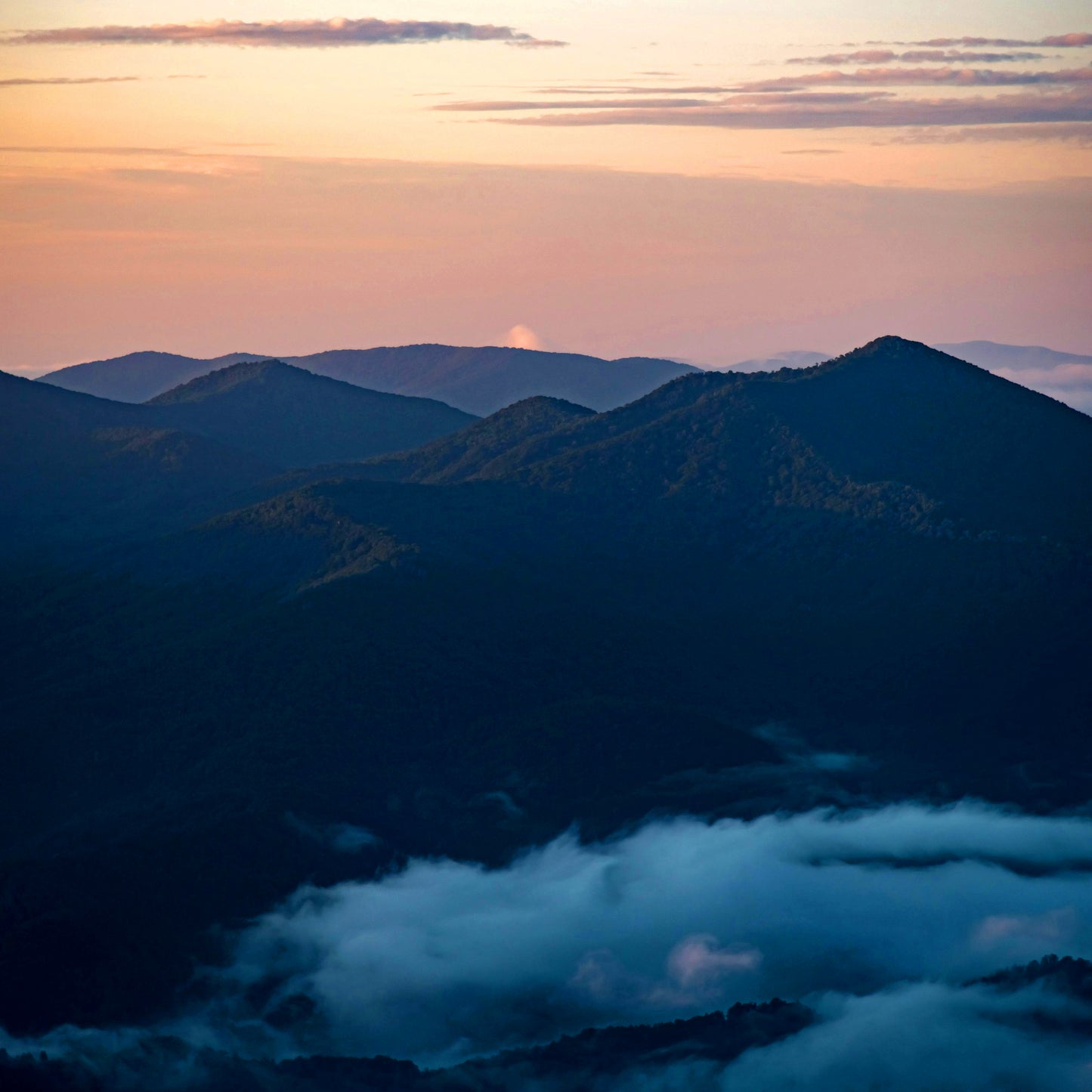 An early morning photo of the celebrated Blue Ridge Mountains.